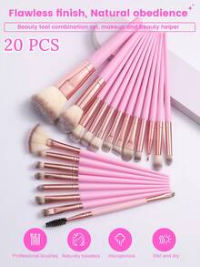 1/20/41PCS Makeup Tools Set Including:20PCS Makeup Brush Set+4PCS Makeup Sponges+4PCS Mini Makeup Sponges+4PCS Triangle Powder Puffs+4PCS Mini Air Cushion Powder Puffs+1pc Hairband+2PCS Hand Bowl Strap+1pc Makeup Brush Cleaning Tools+1pc Storage Bucket
