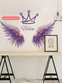 1 Stück 30 x 120 cm Wandaufkleber mit individuellem Text, rosa, lila, grüne Feder Flügel Dekoration Malerei, Heim Wand, Wohnzimmer, Schlafzimmer Verschönerung Dekoration selbstklebend, PVC abnehmbar