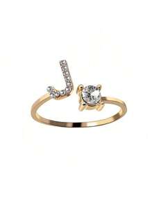 1 Stück modischer einstellbarer Ring mit 26 englischen Buchstaben Design aus kubischem Zirkonia, kreatives Geschenk für Frauen, Paar-Alltagsringe
