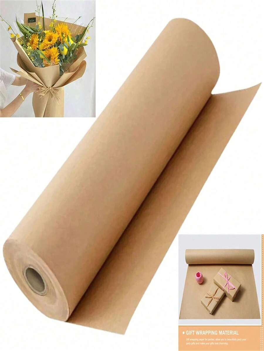 1 rouleau de papier kraft brun, papier d'emballage, papier cadeau DIY, convient pour l'emballage de cadeaux d'anniversaire, les bouquets, les affiches, l'emballage de figurines, la décoration, la rentrée scolaire, la Saint-Valentin