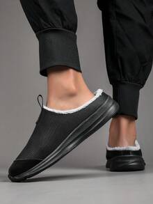 Herren Winter Hausschuhe, thermisch gefüttert, weiche Sohle, rutschfest, Hausschuhe für Innen und Außen - Schwarz - Übersicht 6