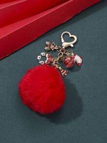 1pc Christmas Fuzzy Ball Snowflake Bell Alloy Keychain Love Pendant, Suitable For Bag, Car, As Christmas Gift For Women