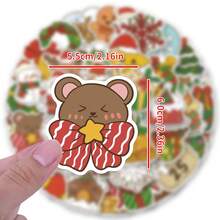 50 张圣诞贴纸乙烯基贴纸剪贴簿、日记、笔记本电脑、保险杠、滑板、水瓶、电脑、电话、卡通、安全帽、汽车贴纸 - 彩色 - 查看 2