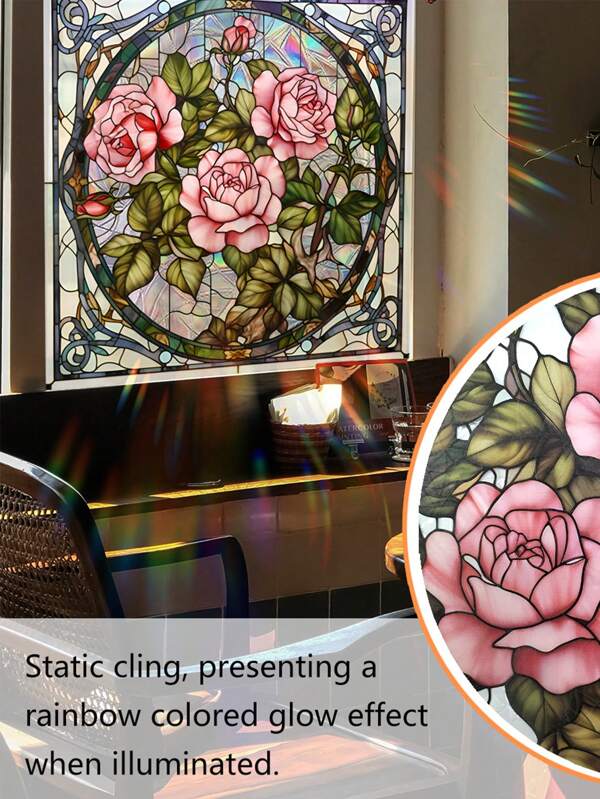 1pc Vibrant Rose Electrostatic Glass Window Cling, Reusable Double-Sided Decorative Sticker For Bedroom, Balcony & Bathroom