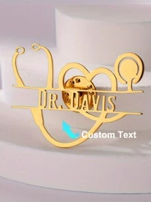 Broche de corazón de estetoscopio vintage personalizado, chapado en oro de 18K en acero inoxidable, Insignia con nombre personalizada para médicos, enfermeras, veterinarios, regalo ideal para profesionales médicos, presente de Acción de Gracias, Navidad y Año Nuevo (Individual, sin caja de regalo)