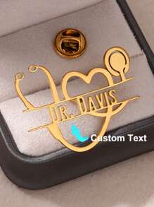 Broche de corazón de estetoscopio vintage personalizado, chapado en oro de 18K en acero inoxidable, Insignia con nombre personalizada para médicos, enfermeras, veterinarios, regalo ideal para profesionales médicos, presente de Acción de Gracias, Navidad y Año Nuevo (Individual, sin caja de regalo)