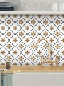 1 peça, fácil de descascar e colar, à prova d'água, papel de parede decorativo para cozinha à prova de óleo, papéis de parede de vinil autoadesivos com flores europeias, perfeito para reforma de casa, gabinete de backsplash de cozinha, marrom/azul/branco 11,81*47,24 polegadas