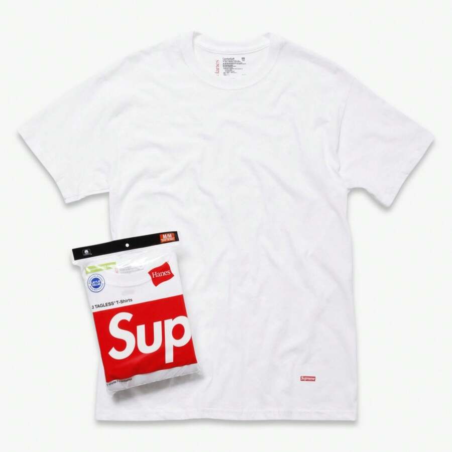 *DNR* Supreme X Hanes Tagless Tees (3 Pack) White/Red (SS24) T-Shirt Top Casual Streetwear Fashion Unisex Adult - Nhiều màu - Xem 1