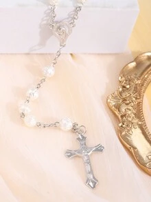 1 chiếc vòng cổ thời trang hình thánh giá Đức Mẹ Đồng Trinh phù hợp để phụ nữ đeo hàng ngày (Độ dài mặt dây chuyền thánh giá thay đổi ngẫu nhiên) - Bạc - Xem 4