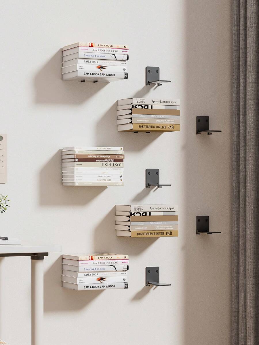 1/2/4 件套现代隐形悬浮书架，壁挂式多功能储物架，适用于家庭、办公室和书房 - 无需用电 - 彩色 - 查看 1