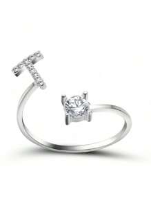 1 Stück modischer einstellbarer Ring mit 26 englischen Buchstaben Design aus kubischem Zirkonia, kreatives Geschenk für Frauen, Paar-Alltagsringe