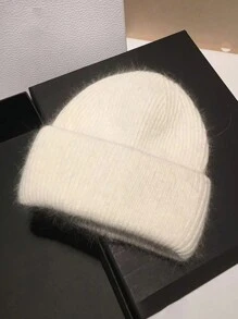 FADZOYLE 1顶女士针织翻边帽，柔软宽松保暖舒适针织帽，男女通用成人滑雪跑步帽，冬季 - 白色 - 查看 4