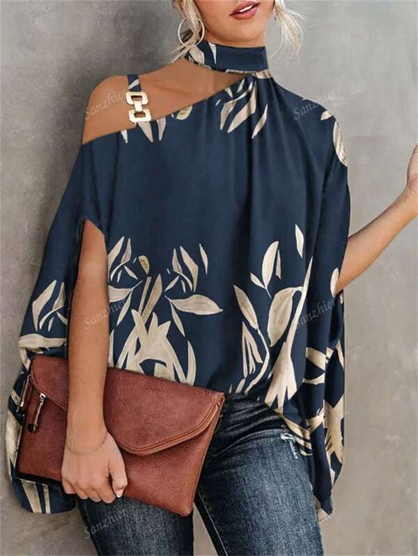 Women's Summer Halter Batwing Sleeve Printed Blouse