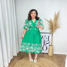 Flare Sleeve Midi Print Dress - 綠色 - 查看 3