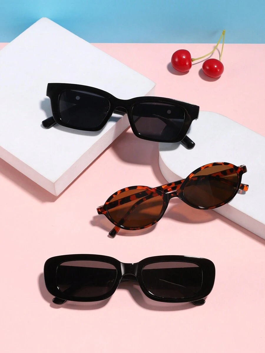 3 件青少年 14-16 岁亚克力波西米亚风复古椭圆形镜框和黑色休闲矩形时尚眼镜，适合节日出游、服装和节日礼物 - 彩色 - 查看 1