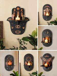 1 cái Giá nến bằng gỗ trang trí tường, Giá trưng bày pha lê hình động vật sáng tạo, Đồ thủ công bằng gỗ tự làm treo tường, Thích hợp để trang trí tường Halloween, Trang trí nhà cửa - Nhiều màu - Xem 1