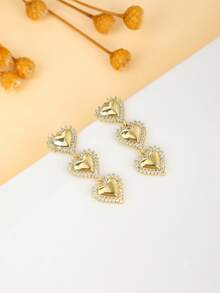 1 Cặp bông tai hình trái tim tua rua bằng đồng mạ 3 màu trắng Zircon hình trái tim, Bông tai thời trang Quà tặng trang sức, Không thấm nước - Hoa tai - Xem 3