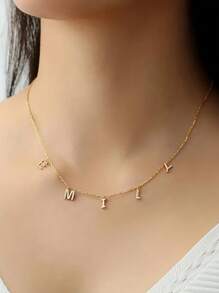 1 peça colar personalizado com letras de zircônia e nome em ouro rosa, colar de aço inoxidável personalizado, estilo elegante, pingente com letras personalizadas, presente para ela, presente de dia das mães, presente de Natal para a mãe