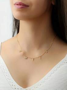 1 peça colar personalizado com letras de zircônia e nome em ouro rosa, colar de aço inoxidável personalizado, estilo elegante, pingente com letras personalizadas, presente para ela, presente de dia das mães, presente de Natal para a mãe