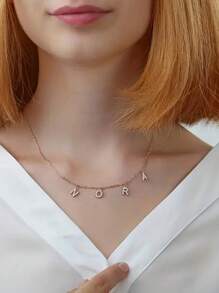 1 peça colar personalizado com letras de zircônia e nome em ouro rosa, colar de aço inoxidável personalizado, estilo elegante, pingente com letras personalizadas, presente para ela, presente de dia das mães, presente de Natal para a mãe