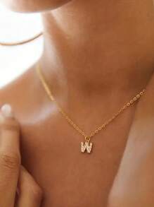 1 peça colar personalizado com letras de zircônia e nome em ouro rosa, colar de aço inoxidável personalizado, estilo elegante, pingente com letras personalizadas, presente para ela, presente de dia das mães, presente de Natal para a mãe