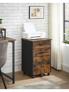 VASAGLE Rollcontainer, Aktenschrank, Büroschrank mit 3 Schubladen, 2 Davon aus Stoff, 1 Schublade aus Spanplatte, mit Rollen, für Büro, Arbeitszimmer, Schlafzimmer, vintagebraun-schwarz - Braun - Übersicht 1