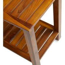 21-calowa ławka prysznicowa z drewna tekowego z półką, w pełni zmontowana ławka prysznicowa z drewna tekowego, ławka prysznicowa dla osób starszych, do użytku wewnątrz i na zewnątrz, wystrój łazienki, organizer łazienkowy, wystrój jesienny, akcesoria łazienkowe, meble