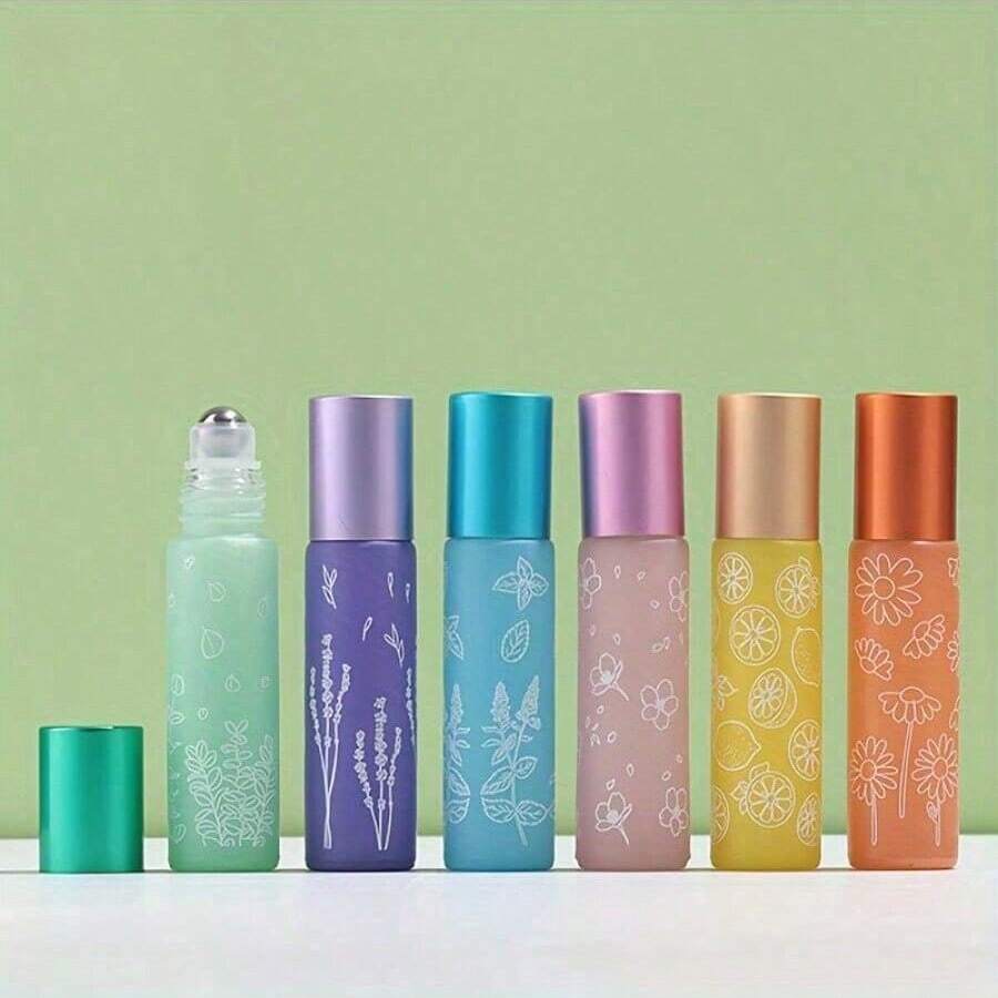 6pcs/Pack 0.34oz/10ml Mixed Color Roller Bottles With Marbling Floral