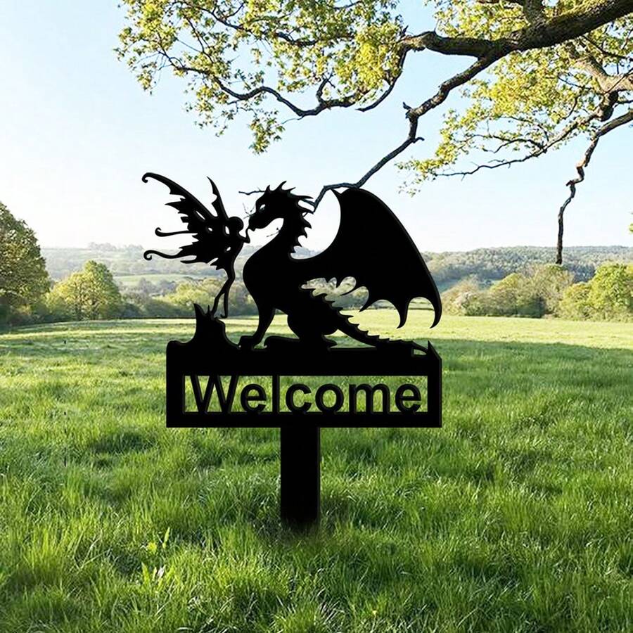 1pc Dragon Garden Fairy Address Yard Sign Metal Dragon Garden Stake