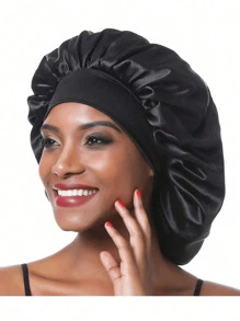 1pc Ladies' Bonnet Hat, Wide Brim Elastic Smooth Satin Silk Headwear For Sleeping, Haircare, Breathable And Comfortable For Daily And Casual Wear Silk Bonnet Satin Bonnet - Pink - View 1