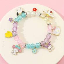 Sanrio 2pcs Sanrio Family Charm Bracelet: Hello Kitty, Pom Pom, Purin, Kuromi, Cinnamoroll - Glass Bead Bracelet With Teardrop And Silver Charm Pendant