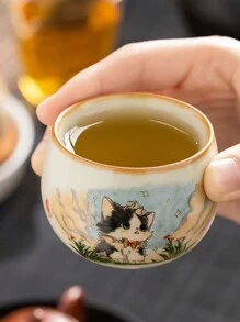 1pc/2pcs Cat Pattern Ceramic Tea Cup, Cute Ru Kiln Ceramic Tea Cup, Minimalist Mug, Gongfu Tea Cup, Premium & Exquisite Tea Drinking Cup Back To School - Multicolor - View 11