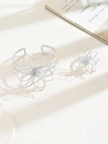 2pcs/Set Floral Wire Design European And American Creative Bracelet And Ring Set - Silver - View 2