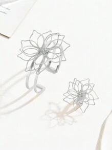 2pcs/Set Floral Wire Design European And American Creative Bracelet And Ring Set - Silver - View 3