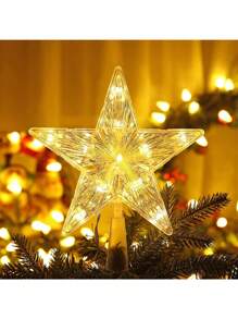 1pc Star Shape White Light Or Warm Light Christmas Holiday Home Decorations Suitable For Christmas Tree Decor, Star Tree Topper, Battery Powered (Battery Not Included)