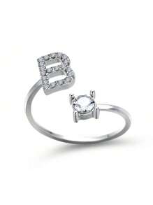 1 Stück modischer einstellbarer Ring mit 26 englischen Buchstaben Design aus kubischem Zirkonia, kreatives Geschenk für Frauen, Paar-Alltagsringe