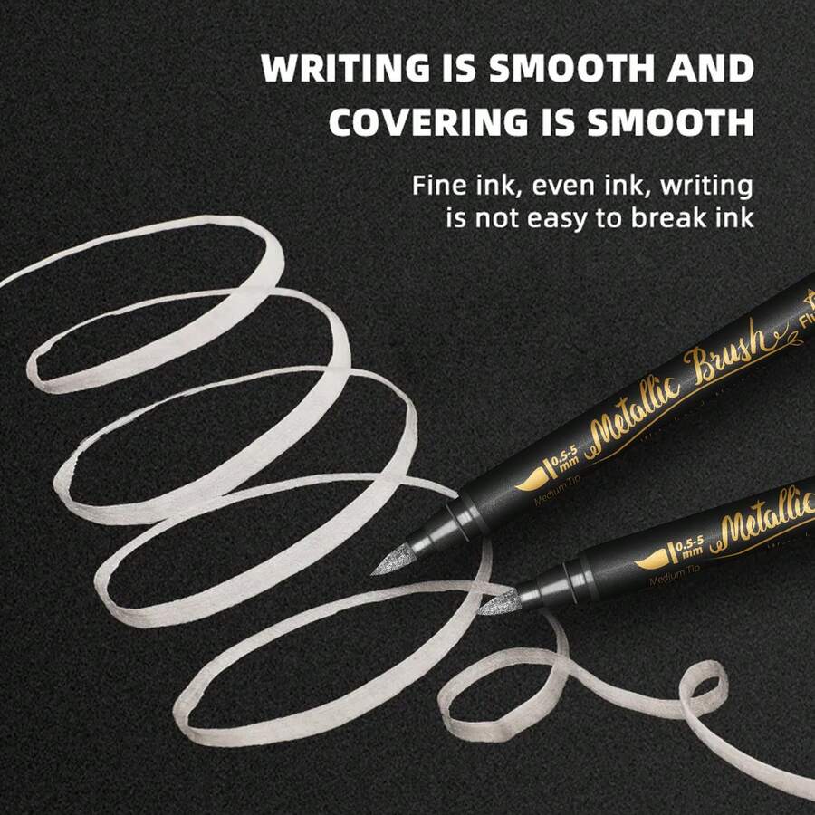 4 Packs Gold Silver Brush Metallic Marker Pens, Permanent Metallic Art