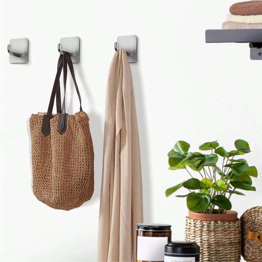 Adhesive Hooks,Wall Hooks For Hanging,Stainless Steel Towel Hooks For