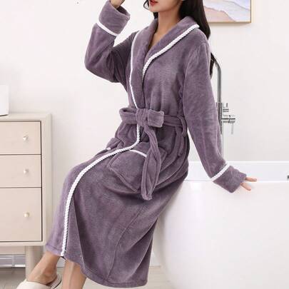 1 件女士加厚撞色边毛绒浴袍夏季婚礼家居浴室装饰返校