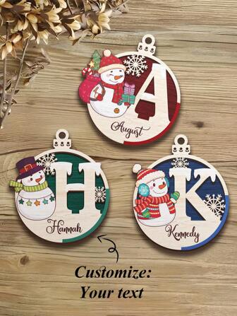 Customized Personalized Christmas Snowman Handmade Wooden Pendant Ornament, Christmas Decor 2024, Name Tag Wooden Ornament, Letter Name Decoration, Customized Snowman Family Decoration, Christmas Gift