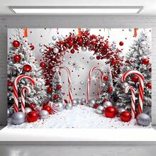 1pc Red Candy Cane Christmas Theme 1st Birthday Backdrop, Photography Background Hanging Cloth