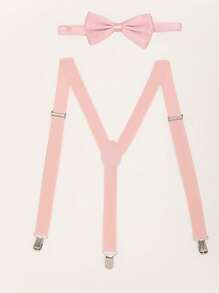 Men Solid Suspenders & Bow Tie - Dusty Pink - View 1
