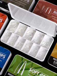 550 件/盒短方形假指甲沙龙品质按压式指甲延长杏仁全覆盖透明亚克力假指甲易于粘贴无害且光滑的婚礼装饰假指甲 - 無色 - 查看 5