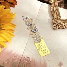 1pc Metal Hollow Bookmark Retro Fantasy Butterfly Flowers Asymmetric Reading Mark Bookmark Stationery Supplies For Gift Birthday Friends Club Book Lover Readers Office - one-size - View 8