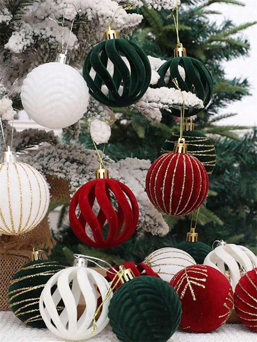 1/6 quả bóng Giáng sinh ba màu, bóng nhung đỏ, đồ trang trí cây thông Noel, đồ trang trí cửa sổ Giáng sinh, thích hợp cho đám cưới ngày lễ, tiệc tùng, quà tặng, đồ dùng năm mới, bóng trang trí rỗng - nhiều màu - Xem 1