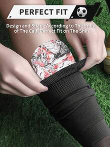 1 对青少年足球护腿板，EVA 缓冲保护，轻便舒适的足球装备，不对称图案设计，适合所有季节 - 适用于足球比赛 - 彩色 - 查看 5