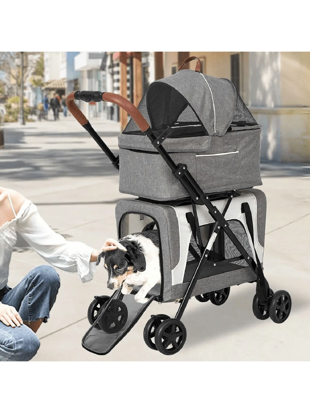 LUCKYERMORE LUCKYERMORE Double Deck Pet Stroller Portable 3 In 1