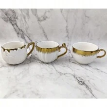 1 件白色镀金陶瓷杯，容量 200-240 毫升，适合在家或返校时喝咖啡、茶、饮用水 - 彩色 - 查看 5