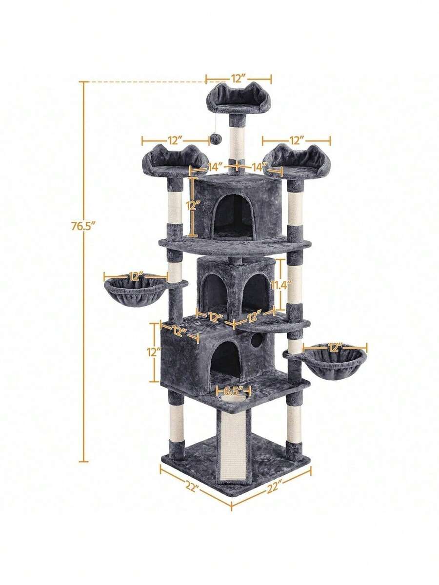 Large Cat Tree Tower For Large Cats, 76.5in MultiLevel Cat Tower With