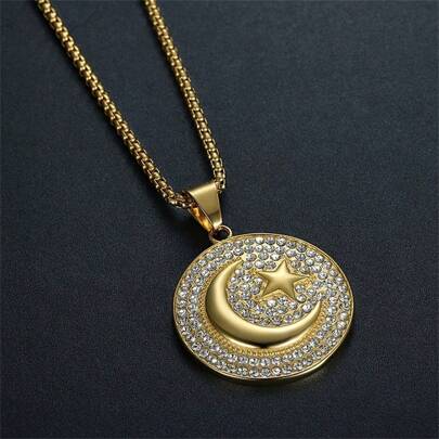 SeuSuk 1pc Fashionable Star & Moon Pendant Necklace, Suitable For Men's Daily Wear Accessory Gift